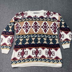 Vintage Forenza Sweater Women Large Chunky Long Sleeve Patterned Crew Neck